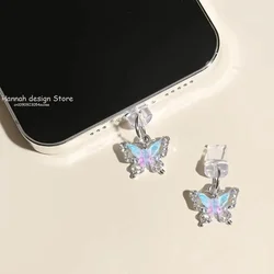 Luxury Glitter Butterfly Beautiful Phone Dust Stopper Accessories Pendant Decoration Suitable For iPhone For Samsung Type-C