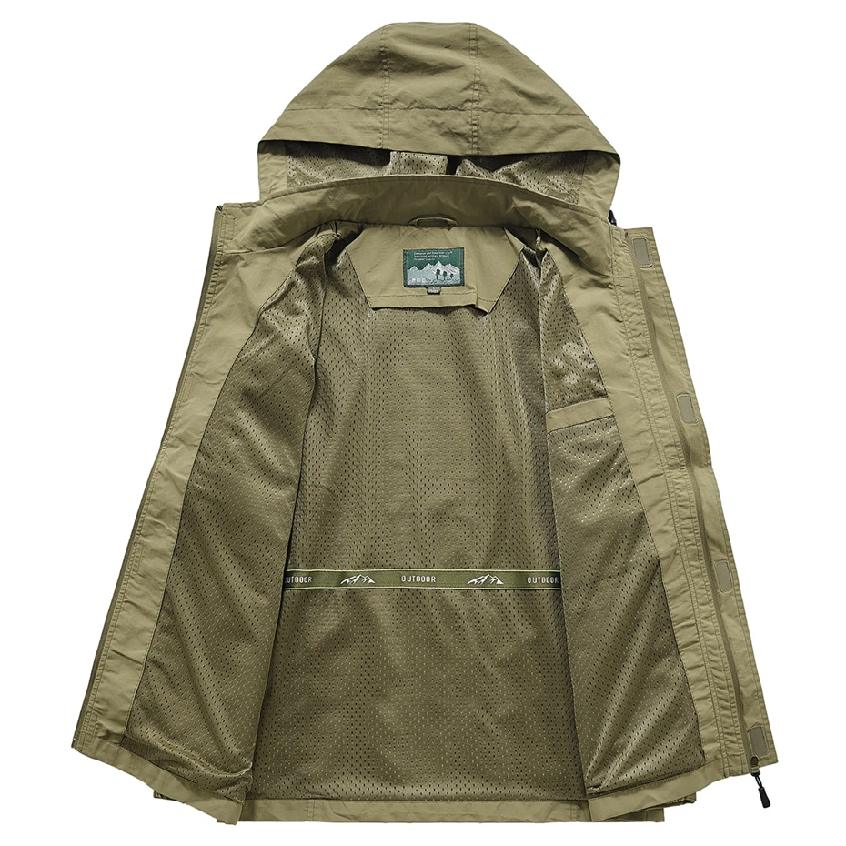 Multi-pocket Cargo Jacket Men Windbreaker Hiking Camp Jacket Coat Male Fashion Casual Hooded Coat Big Size 5XL Outdoor Outwear - Image 2