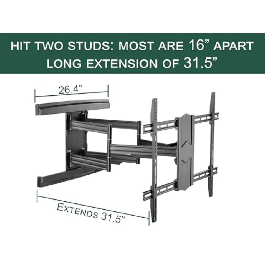 حامل تلفزيون عالي التحمل على الحائط لـ 65100 تلفزيونًا XXL حامل حركة كامل يمتد 31.5 تسوية دوارة للإمالة سعة 154 رطلًا بحد أقصى VESA 800x #6