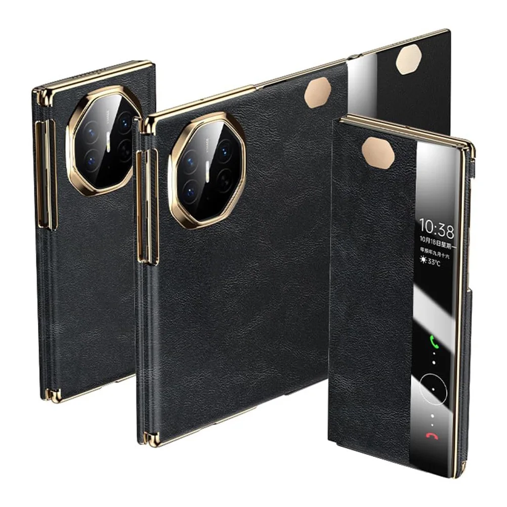 

For Huawei Mate X6/XT/XTS Case Genuine Leather Flip Cover with Window View Full Body Shockproof Case