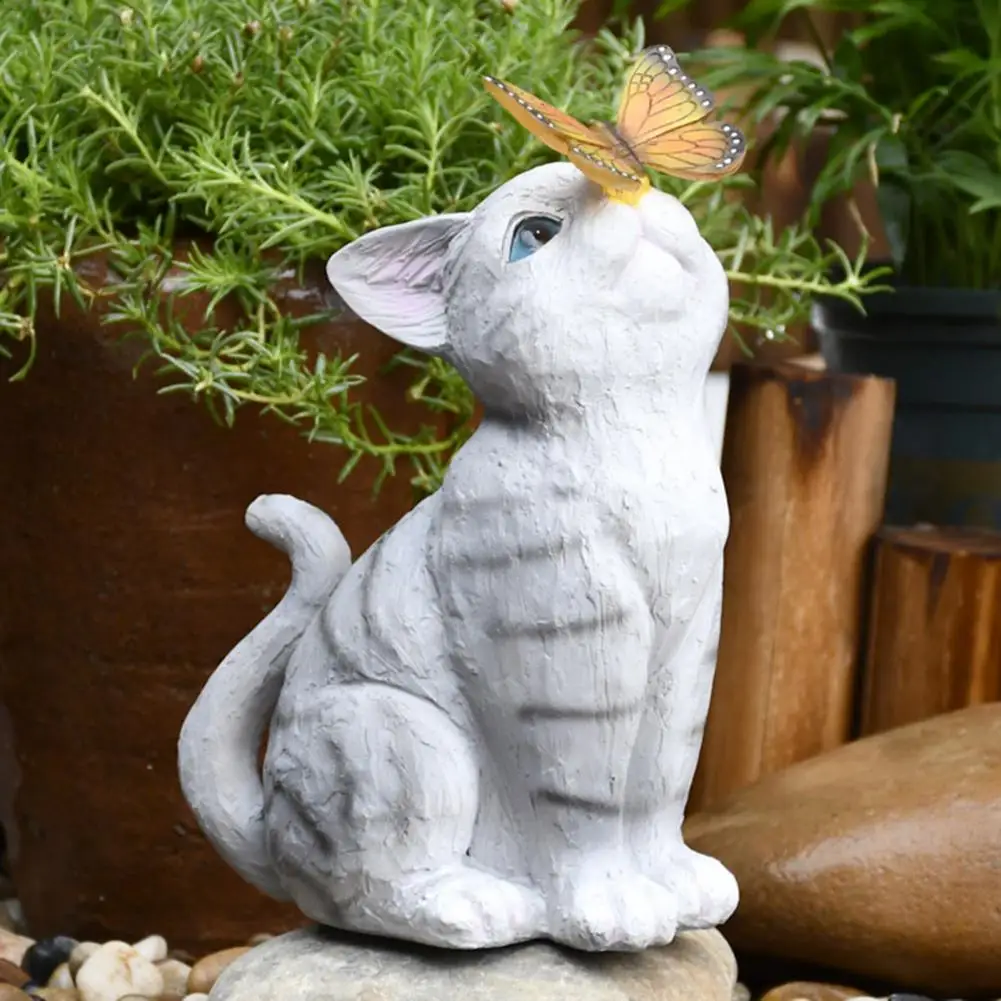 Hand-crafted Cat Statue Active Poses Solar Light Included Cat Ornament  Cat Sculpture with Solar Light Home Garden Decoration