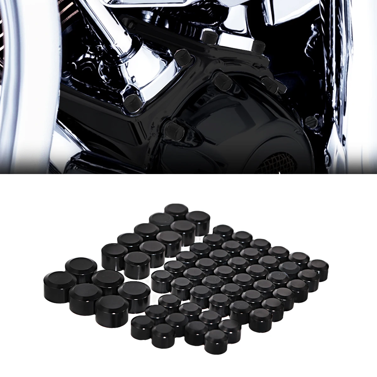 

62pcs All Black Topper Bolt Covers Kit Motorcycle Engine Rocker Screw Caps Tappet Derby Bolts Cover For Harley Softail 2018-2024