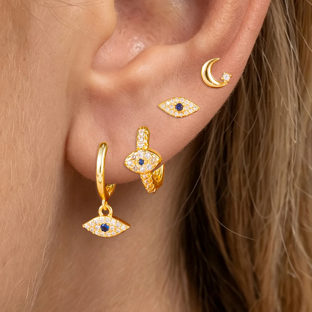 4PCS/8PCS Vintage Evil Eye Hoop Earrings Set For Women Stainless Steel Moon Zircon Punk Unisex Rock Ear Stud Romantic Jewelry
