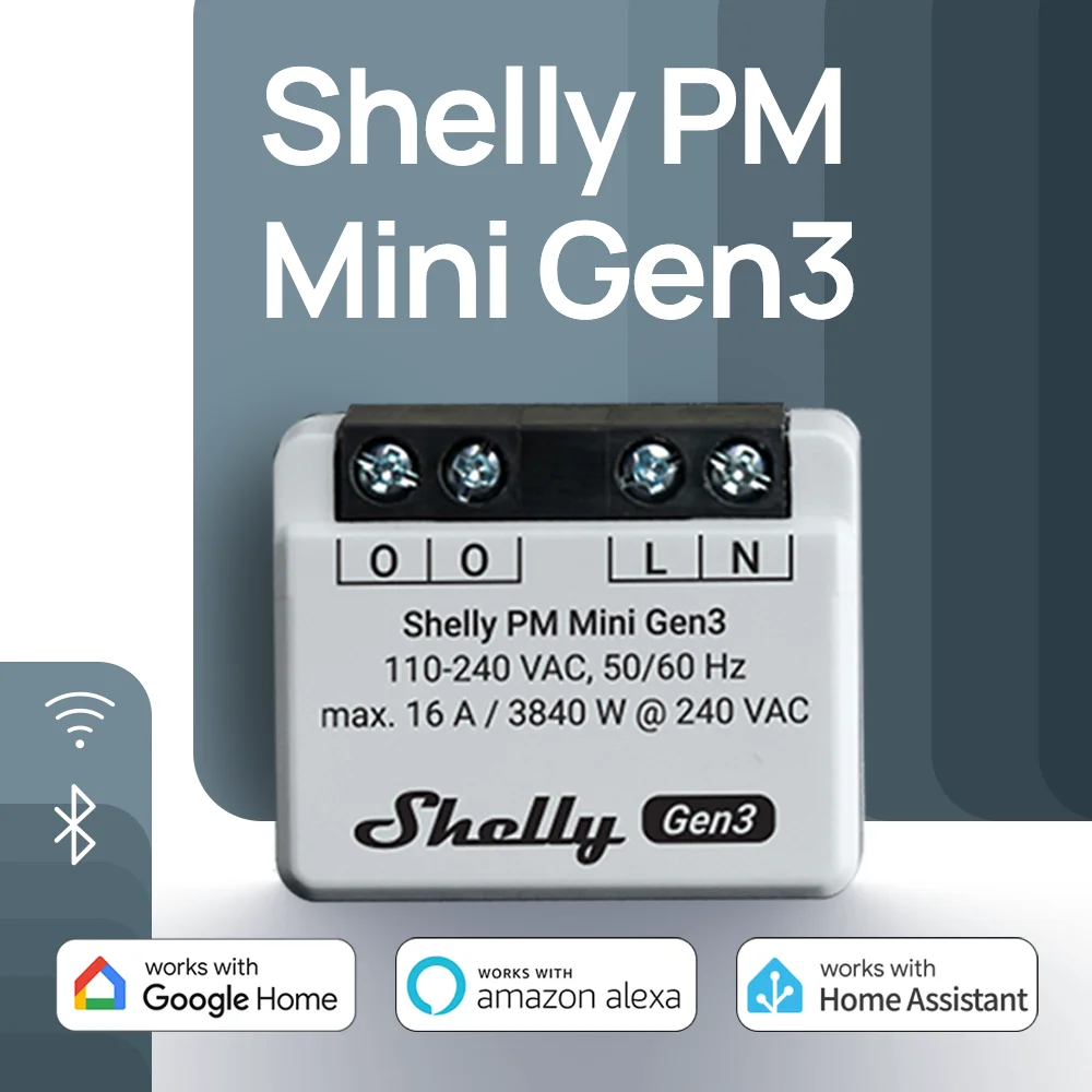 Shelly PM Mini Gen3 Wi-Fi Operated Smart Power Meter Smallest Power Meter World For Precise Power Consumption Anytime Anywhere
