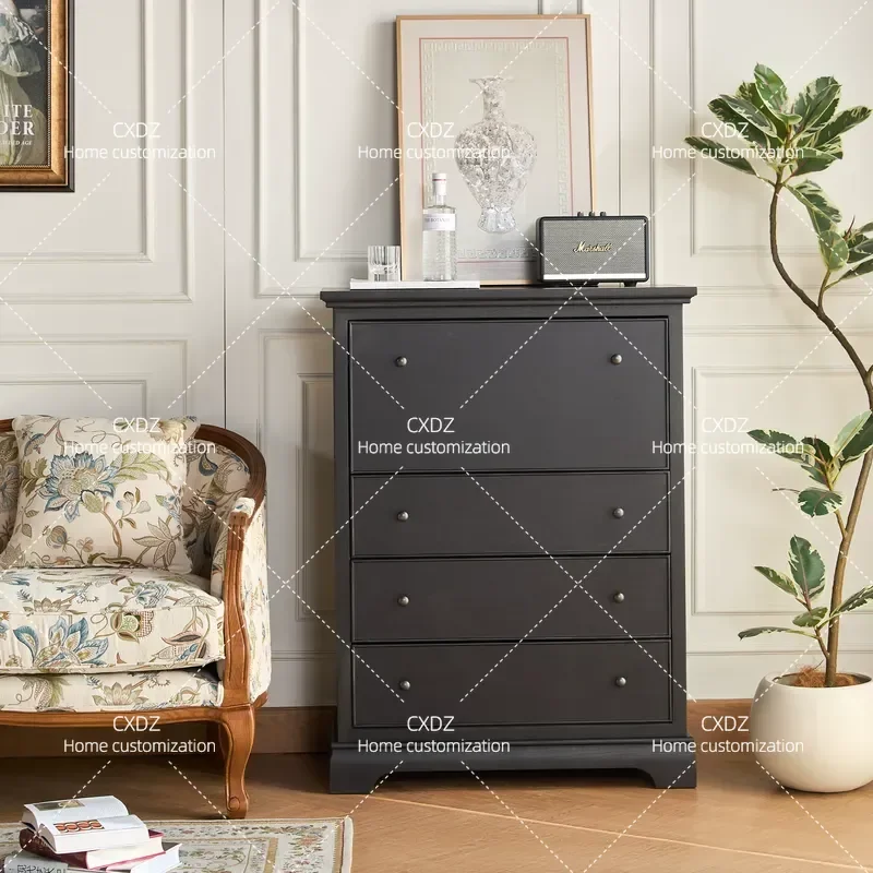 Retro Solid Wood Chest Multi Functional Flap Locker Bookcase Dressing Cabinet for Living Room Porch Bedroom Storage Furniture