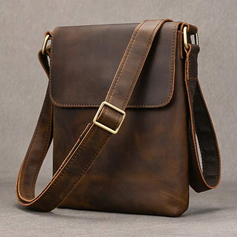 Genine Leather Men's Messenger Bag Simple Design Cowhide IPad Shoulder Bag Zipper Crossbody Bag For Phone Small Outdoor Men Bag