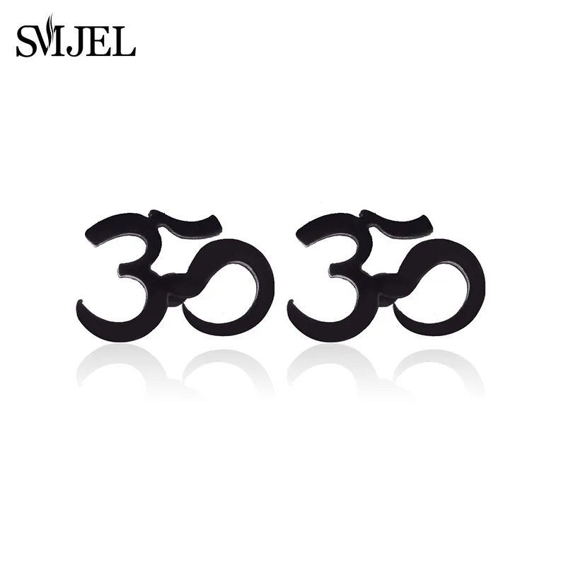 SMJEL Orecchini con simbolo OM alla moda per donna Uomo Moto Meditazione Yoga Gioielli fitness minimalisti Borchie in acciaio inossidabile