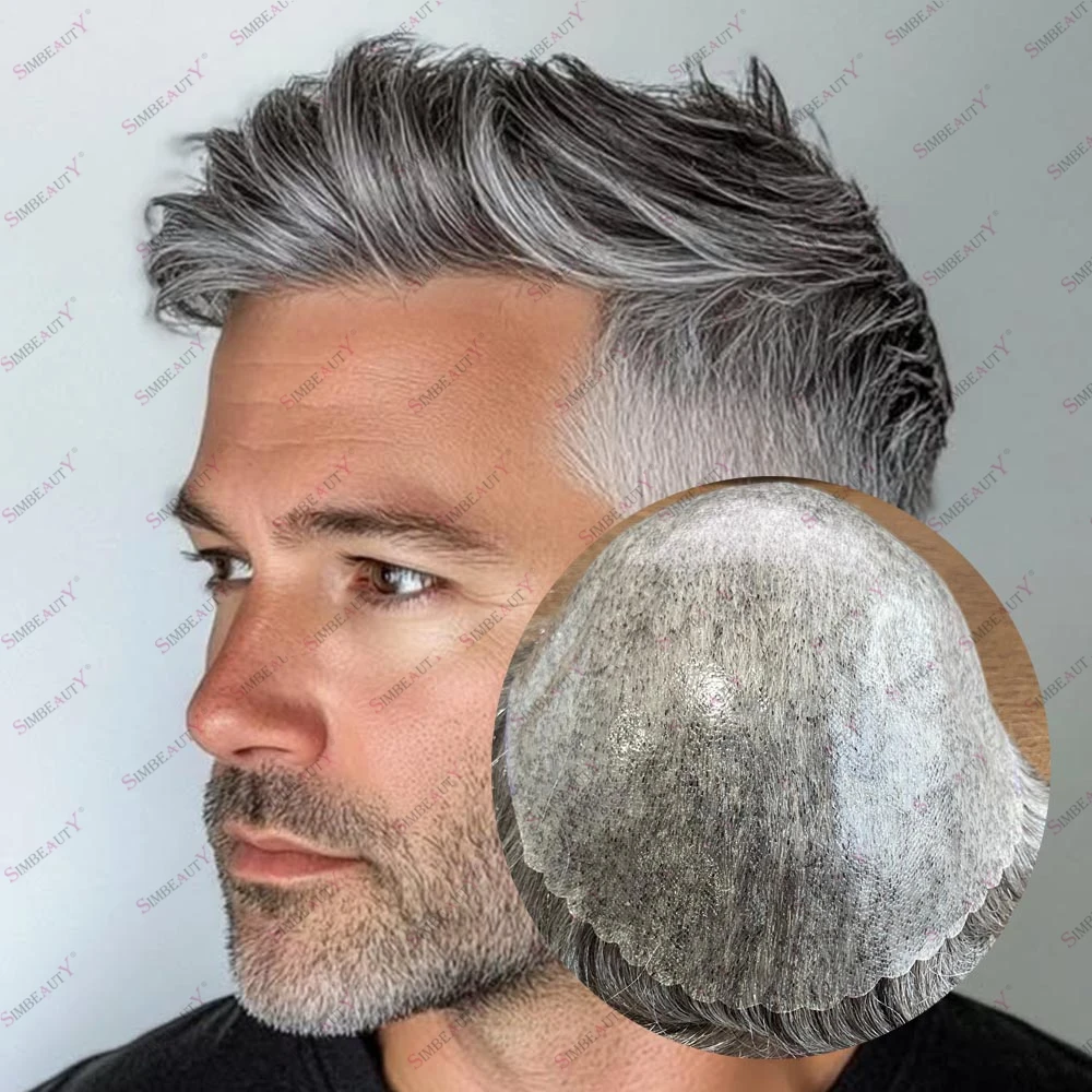 

Aged Male Hairloss Capillary Prosthesis 1B65 1B50 1B80 Human Hair Skin Base Toupee Long Last Natural Hairline Gray Hairpieces