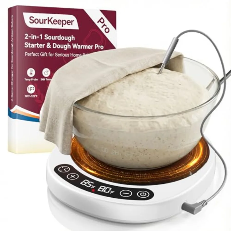 

SourKeeper Larger 2-in-1 Sourdough Starter Warmer Pro - 2026 Upgrade with Larger Heating Plate Dough Temperature Probe for Prec