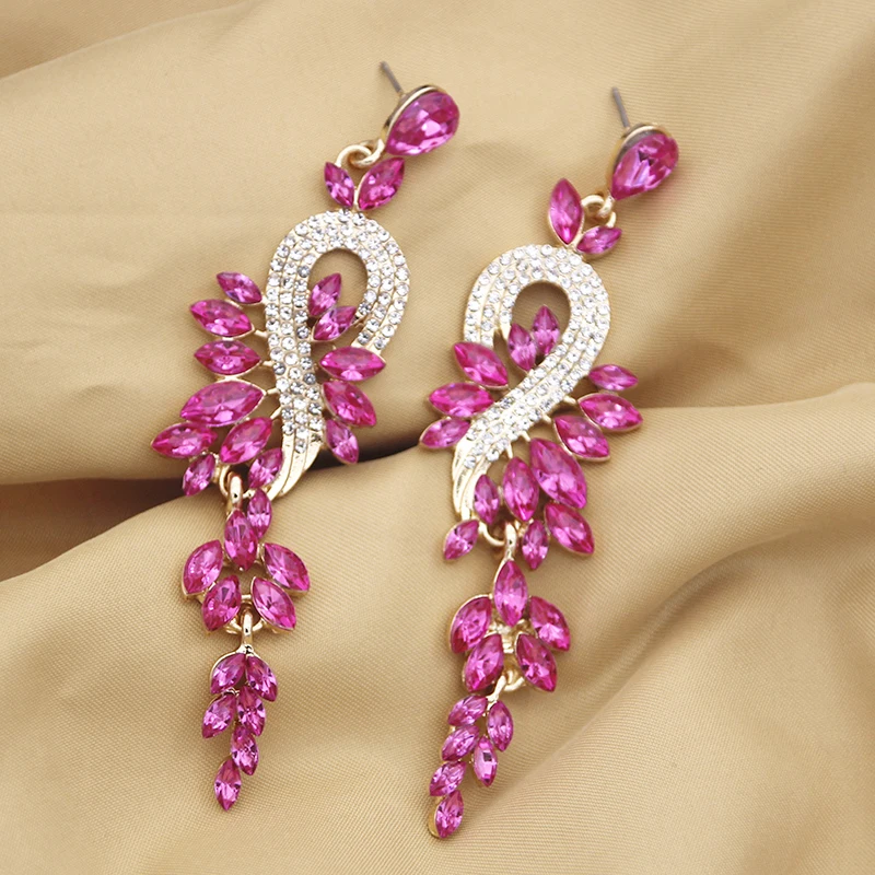 Fashion Forest Dangle Earrings For Women Girl Luxury Elegant Metal Hollow Chain Leaves Crystal Brincos Jewelry Ear Accessories