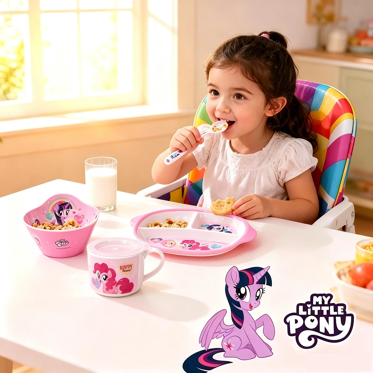 My Little Pony Tableware Set Toddler Feeding Divided Dining Plate Unbreakable Cartoon Spoon Fork Dinner Dishes Gift For Kid view 2