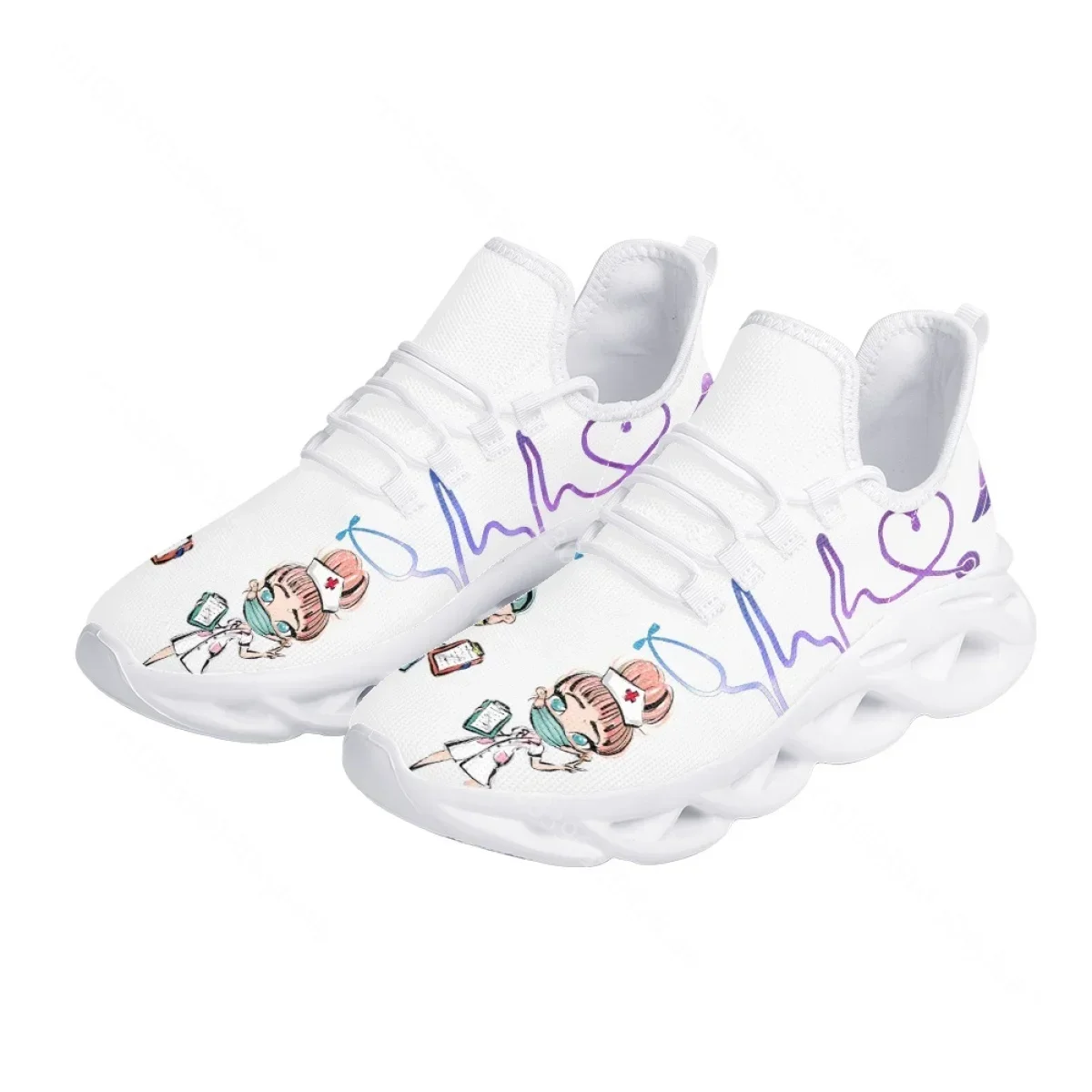 Women White Nursing Shoes Cute Cartoon Nurse Doctor Healthcare Brand Design Ladies Mesh Flats Sneakers Zapatillas