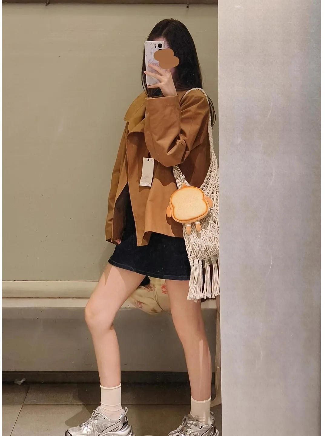 

Fall 2025 Women's Briti Sle ort High Collar Brown Coat Jaet Ladies' Cact Size Polyester Fiber Long Sve Outerwear