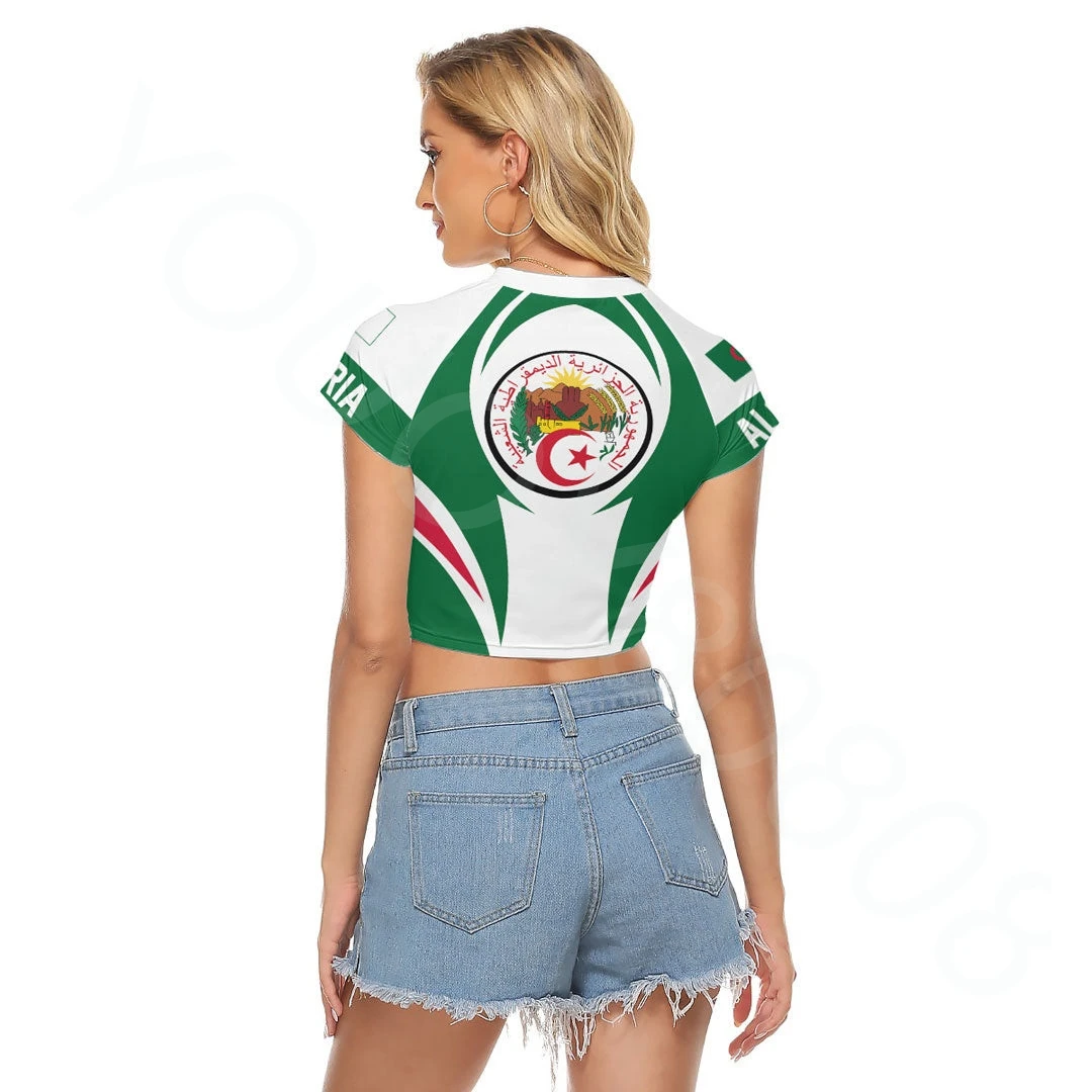 African region women's summer print street fashion style Algeria action flag women's raglan short T-shirt new 2023