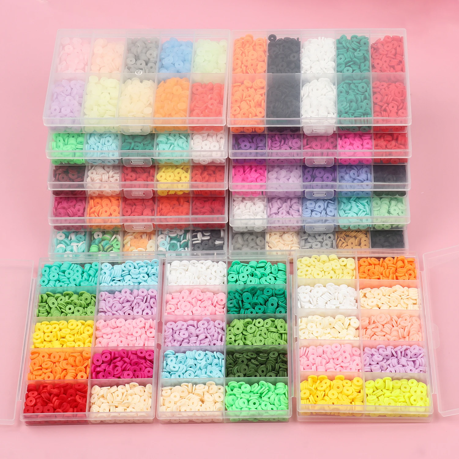 1200pcs Soft Polymer Clay Beads Set with Silk Gift Bag Scissors Tweezer Clay Beads Kit for Jewelry Making DIY Bracelets Necklace