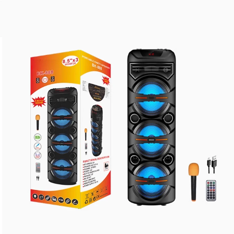 

Bluetooth-колонки 8,5 дюйма X 2 25 Вт Беспроводная светодиодная подсветка Вечеринка DJ Сценические колонки Мультимедиа Караоке НЧ-динамик Звуковая коробка Bluetooth