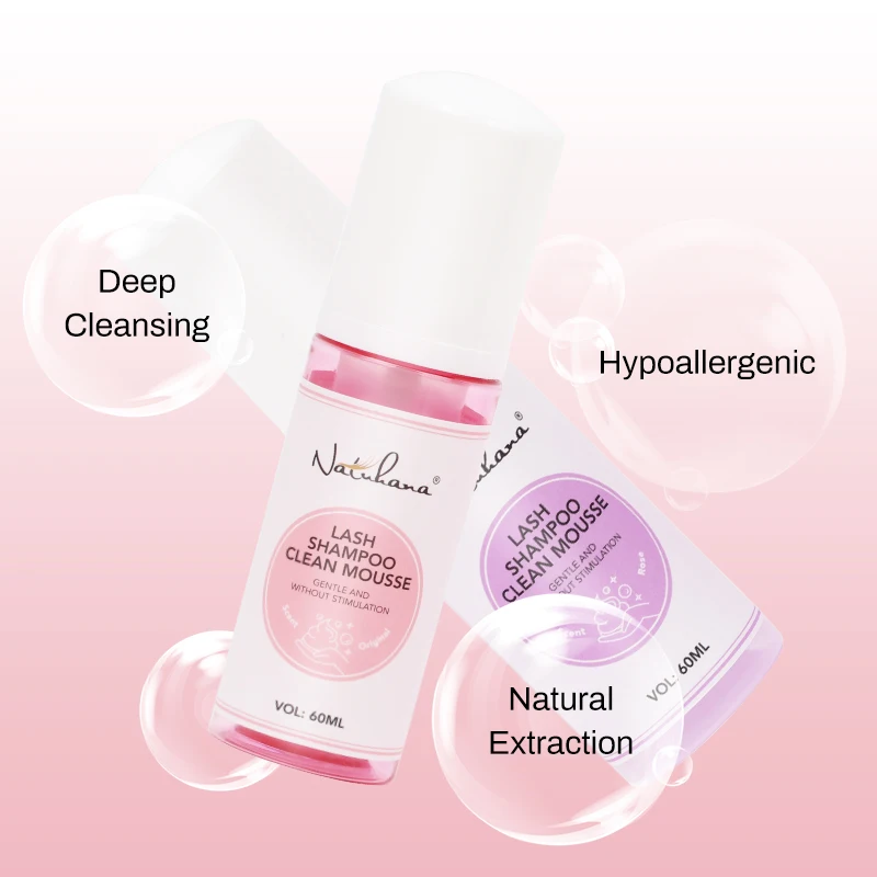 NATUHANA 60ml delikatny mus oczyszczający rzęsy bez podrażnień szampon do rzęs do przedłużania szczepienie zmywacz do makijażu klej do czyszczenia