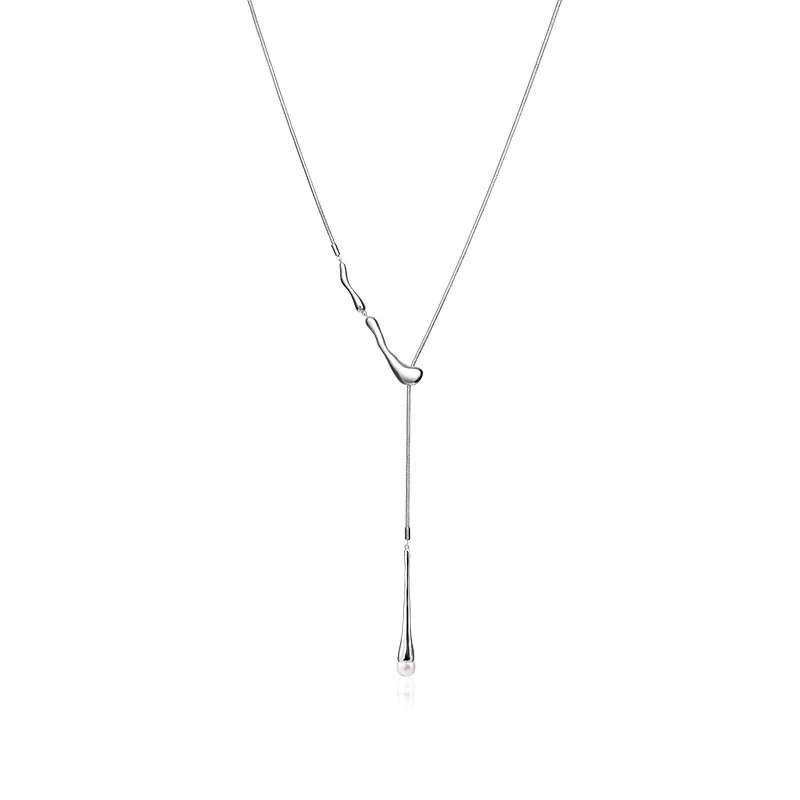 

European and American style streamlined water drop pendant necklace, pull-out necklace, sweater chain, light luxury high-end