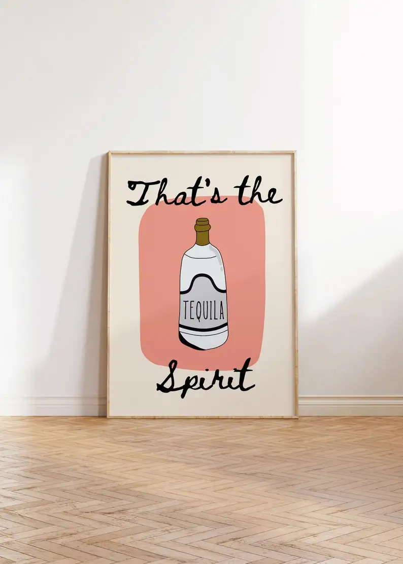 Tequila Print Funny Bar Cart Print Minimalist Kitchen Decor Alcohol Print Cute Bar Decor Trendy Tequila Poster Digita