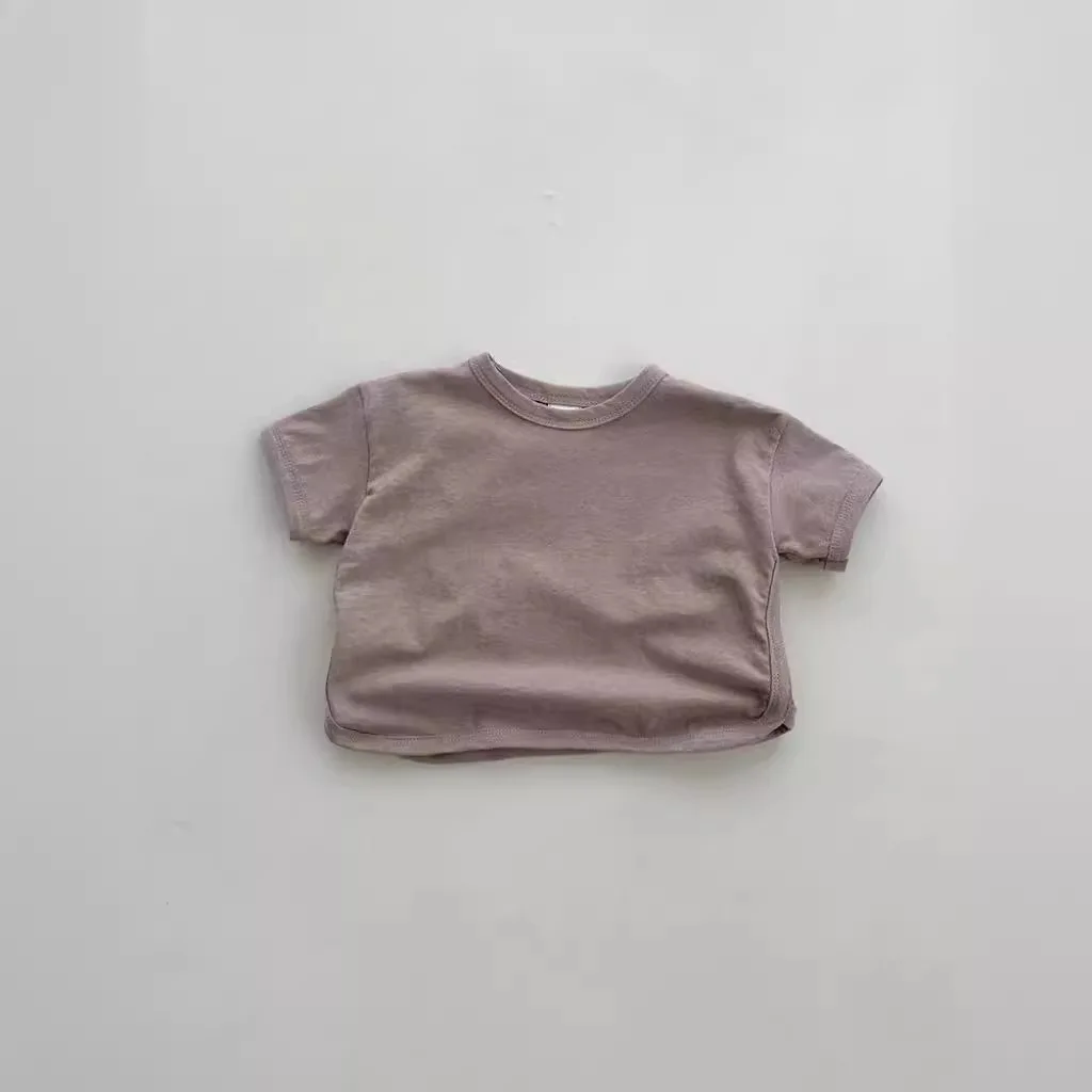 Baby Clothes Korean Solid Color Crew Neck Simple Blouse 2024 Summer Cotton Babys Casual Short Sleeve Comfortable Soft T Shirt