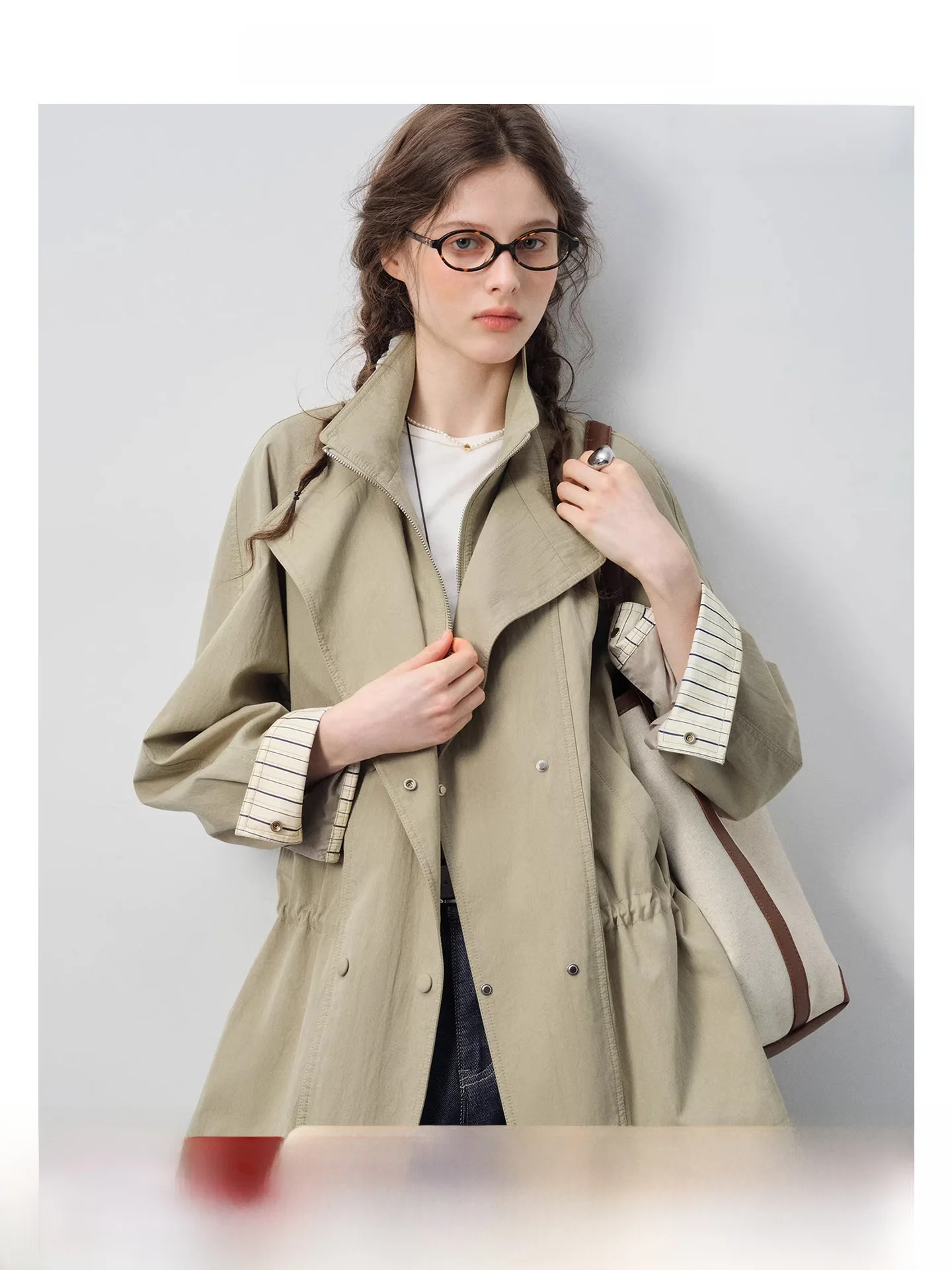 

Vega Chang Women's Loose Waistcoat Spring 2026 New Sle Stripe Splicing ort Sve Long Zipper Straight Cut Coat