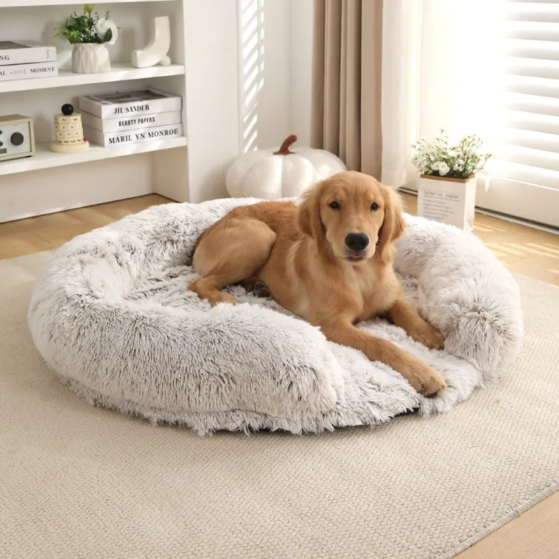 Long Haired Ultra Soft Dog Beds for Large Dogs Winter Thickened Round Plush Pet Bed Fluffy Kennel Dog Sleeping Mat Pets Products