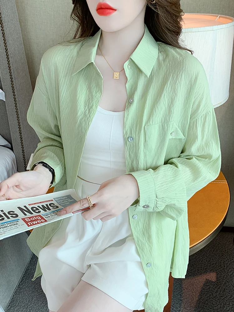 

Модная тонкая летняя солнцезащитная одежда: женский длинный свободный топ, универсальная верхняя одежда для повседневной носки и работы.