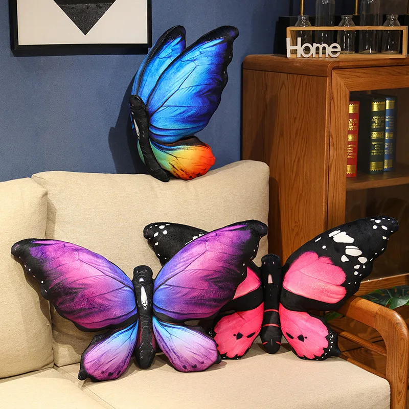 Cute Simulation Colorful Butterfly Plush Toys Soft Stuffed Animals Lifelike Multicolor Butterfly Throw Pillow Cushion Home Decor
