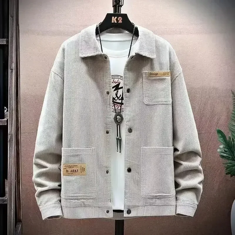 2025 Men's corduroy jacket Fashion casual multi pocket large shirt Japanese Harajuku shirt Winter baseball jacket Men's clothing