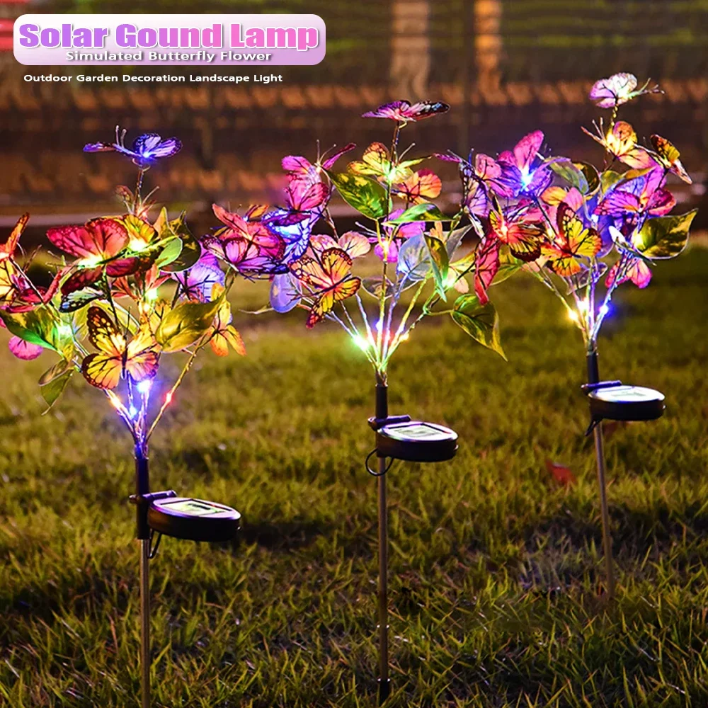 Solar Colored Butterfly Lawn Lights Outdoor Garden Sunlight Powered Landscape Lights Wedding Party Garden Decoration LED Lamp