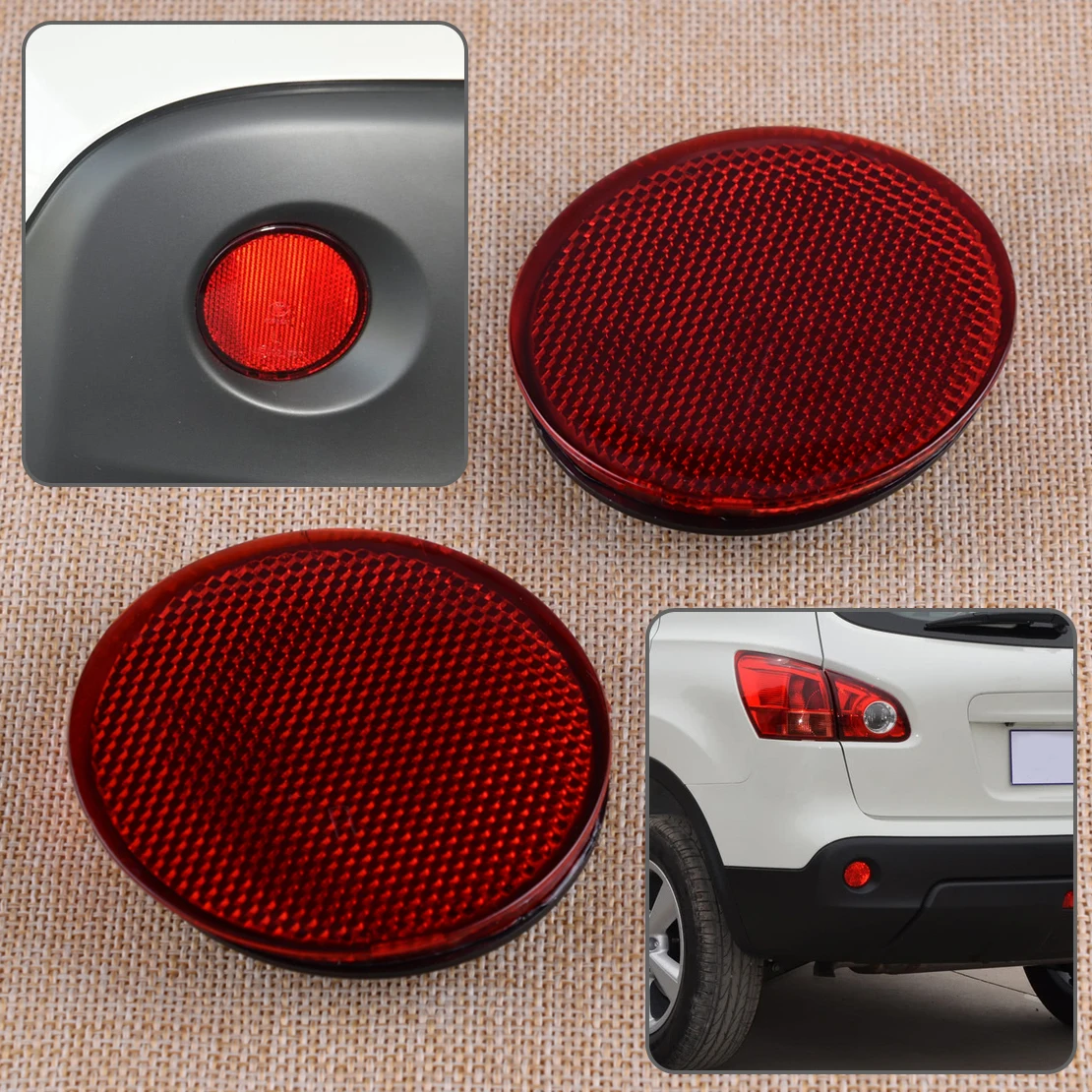 

beler NEW 2Pcs Red Left & Right Rear Bumper Round Reflectors Fit for Nissan QASHQAI 2007 2008 2009 2010 2011 2012 2013 2014 2015