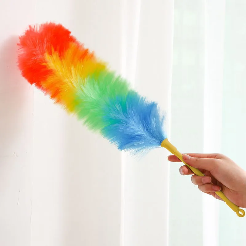 Plumero de plumas de arcoíris, mango Flexible, herramienta de polvo antiestática para limpieza del hogar y el coche, plumas suaves coloridas, fácil almacenamiento