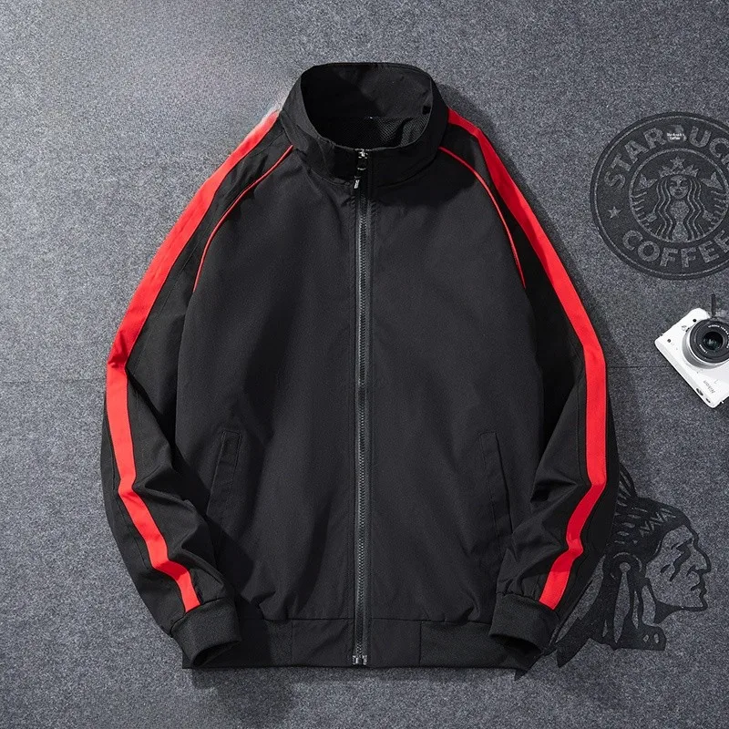 Spring 2026 Men's Casual Sporty Loose Fit Jacket Three Stripe Collar up Outerwear Polyester Youth Fashion Long Sleeve Zipper