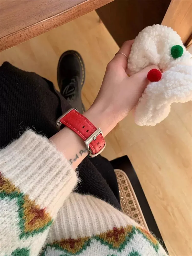 Correa de cuero de Navidad para Apple Watch, Correa de Corea para Apple Watch de 49mm, 45, Ultra 2, 44, 41, 42, Correa para Iwatch Series 9, 8, 7, SE