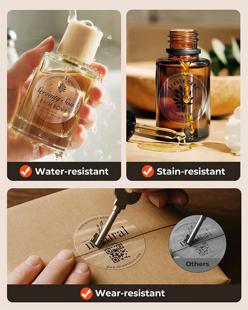 Transparente runde rechteckige Thermo-Etikettenrolle, selbstklebendes Aufkleberpapier, langlebig, bedruckbar, Dankeskarte, Preis, Barcode-Tag, M110 M220 – Detail 7