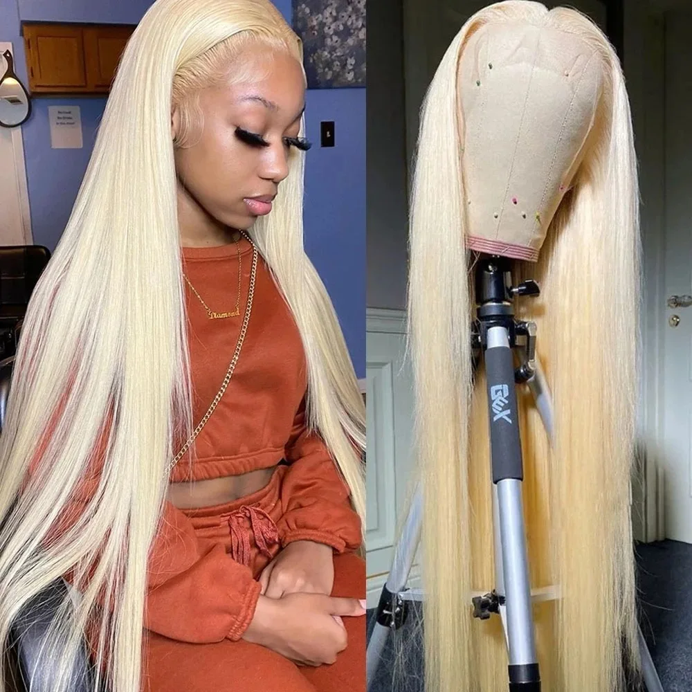 

13×4 613 Blonde Long Straight Wig Synthetic Lace Front Wigs for Women Preplucked Glueless Heat Resistant Silky Straight Wigs