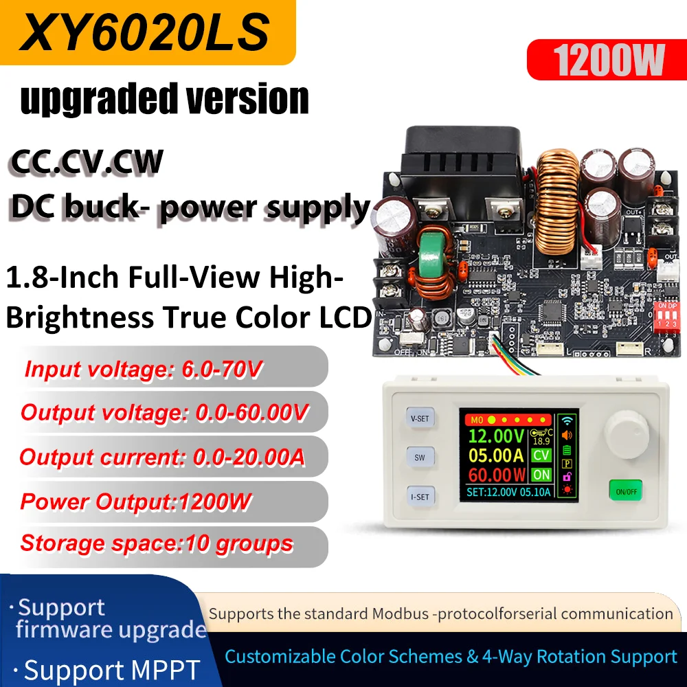 

XY6020LS CC CV CW Понижающий модуль постоянного тока Понижающий источник питания 20A1200 Вт Регулируемый стабилизированный модуль Постоянное напряжение Постоянный ток