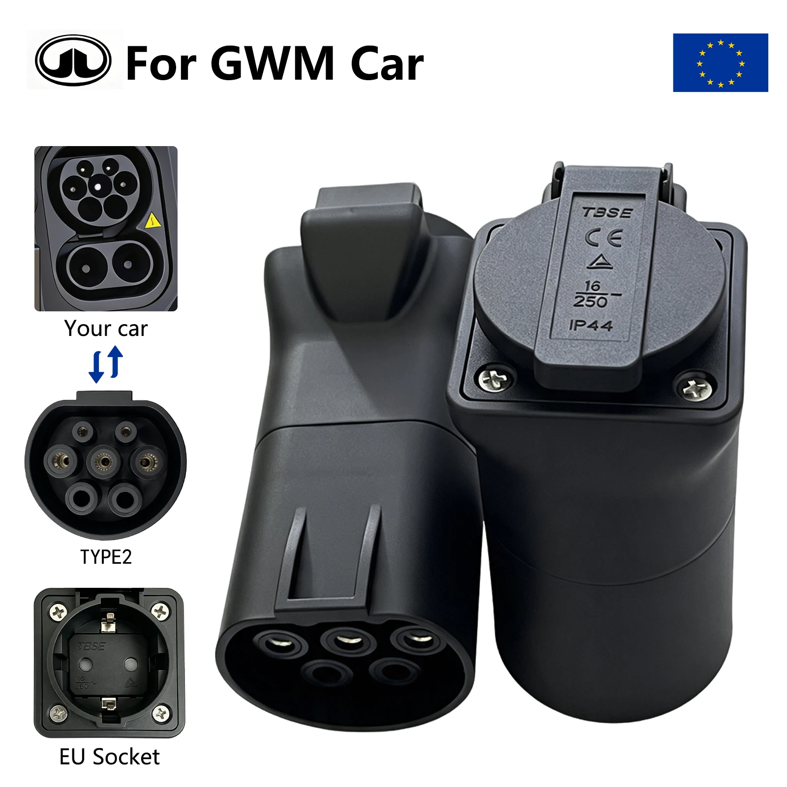 Type2 V2L-ontladingsadapter geschikt voor BYD, MG, Deepal, Geely, Jaecoo, Omoda, LYNK voertuig-naar-belasting-stekker EU-aansluiting EV-kampeervoertuigen