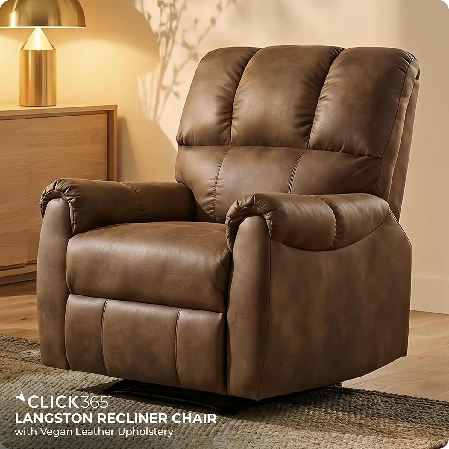 Bonded Leather Manual Recliner Chair with Pillow Arms for Living Room, Brown, Customized