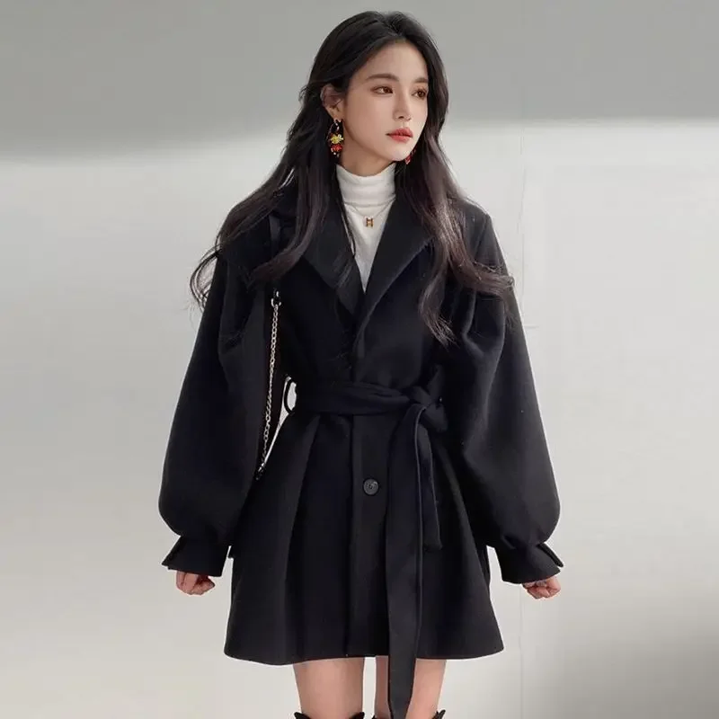 

Женские шерстяные пальто, свободные повседневные однобортные новые двусторонние куртки в стиле ретро, офисная женская верхняя одежда, осень-зима 2025