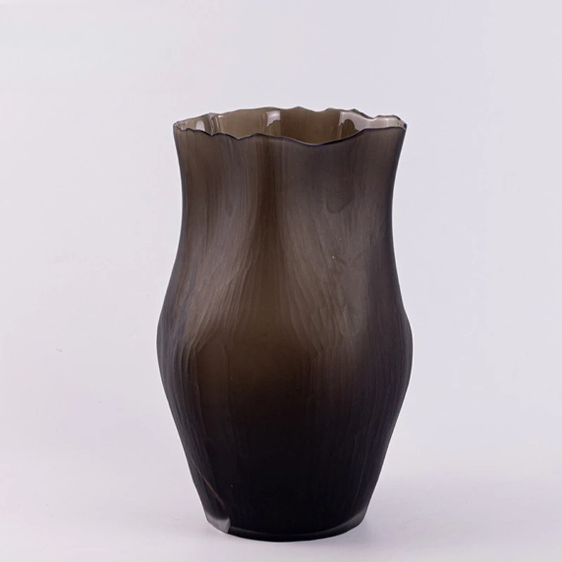 Creative retro storm Langkou glass vase soft home crafts dark brown pleated glass flower ornament