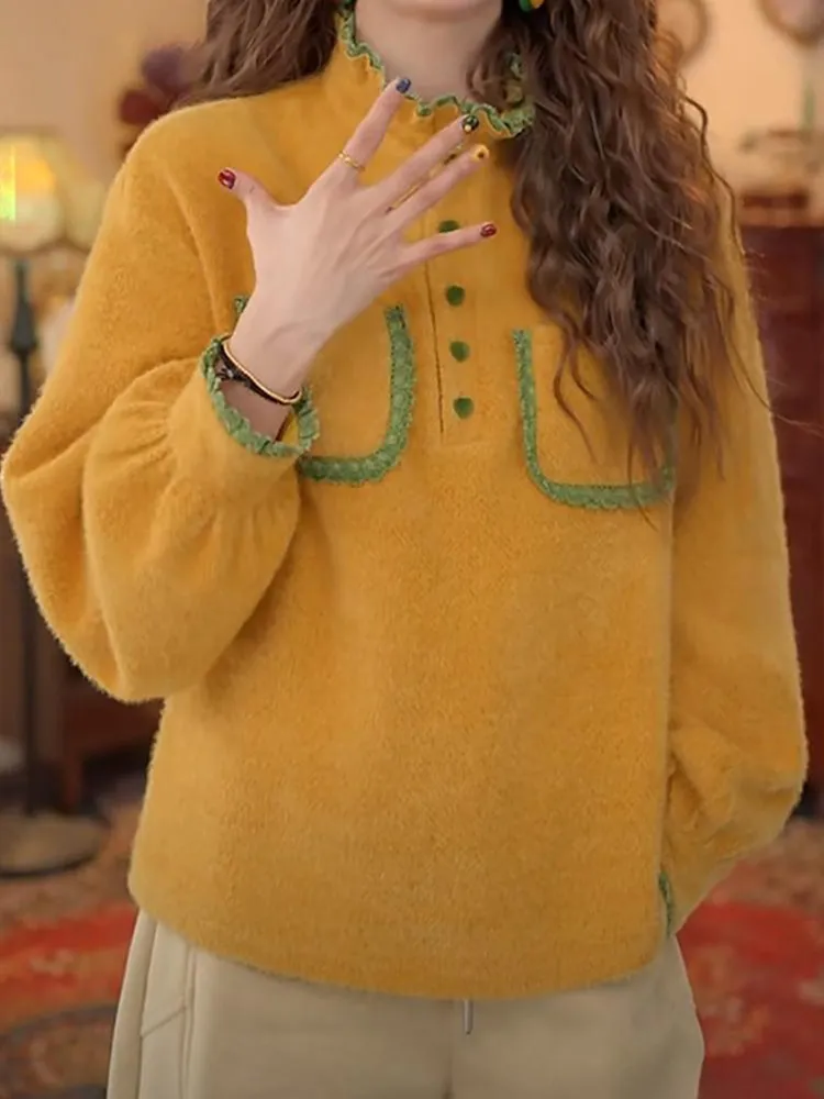 

Faionable Korean Sle Women's Knitwear Stand Collar Casual Loose Slimming Winter New Arrival Casual Versatile Top Trendy