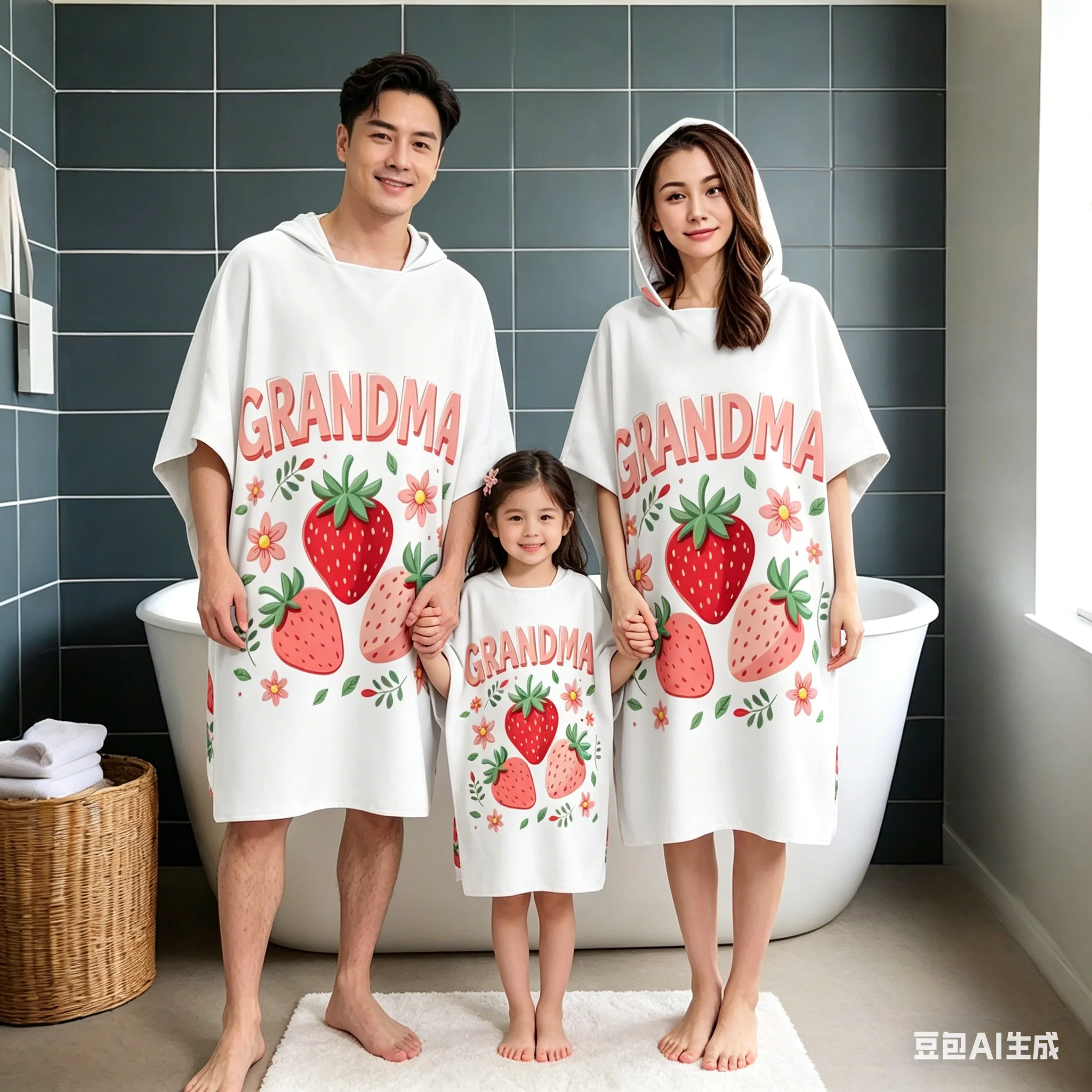 Kawaii Strawberry Floral Hooded Beach Towel, Lightweight Bath Wrap for Swimming Surfing,  Gift for Pool Beach Holiday