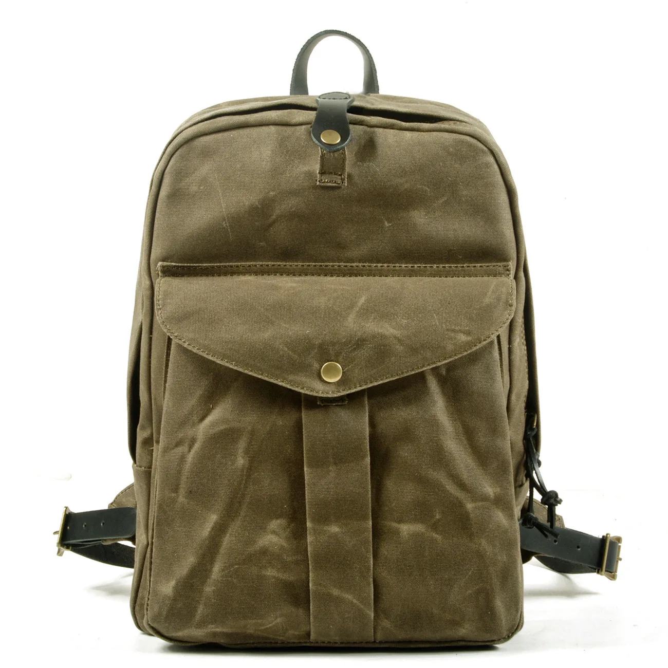 Vintage waxed canvas rucksack with genuine leather trim outdoor hiking and everyday backpack with ample space for a laptop