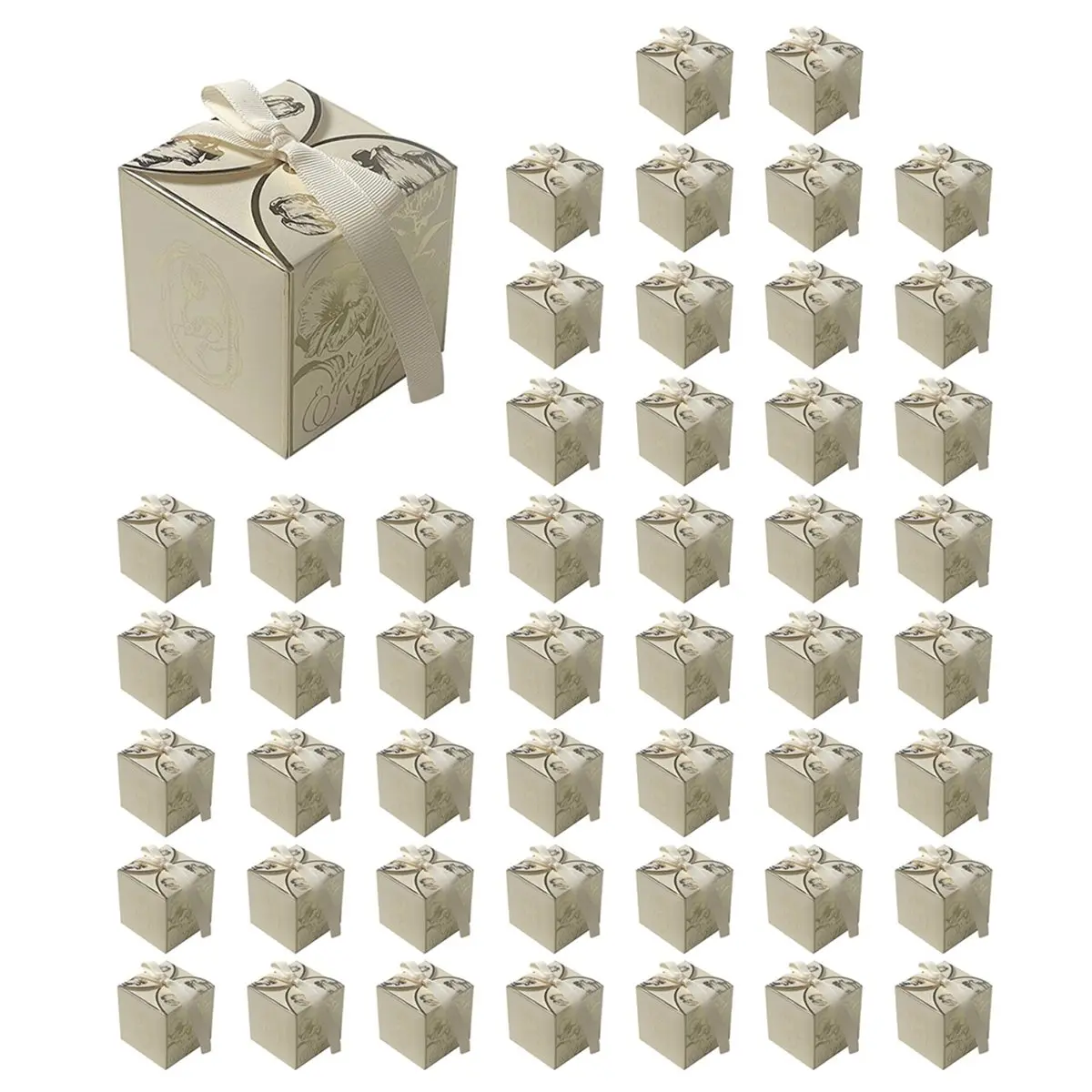 ABPP 50pcs French Sugar Box Light Luxury Golden Candy Champagne Color Wedding Candy Box Wedding Accompanying Paper Gift Box