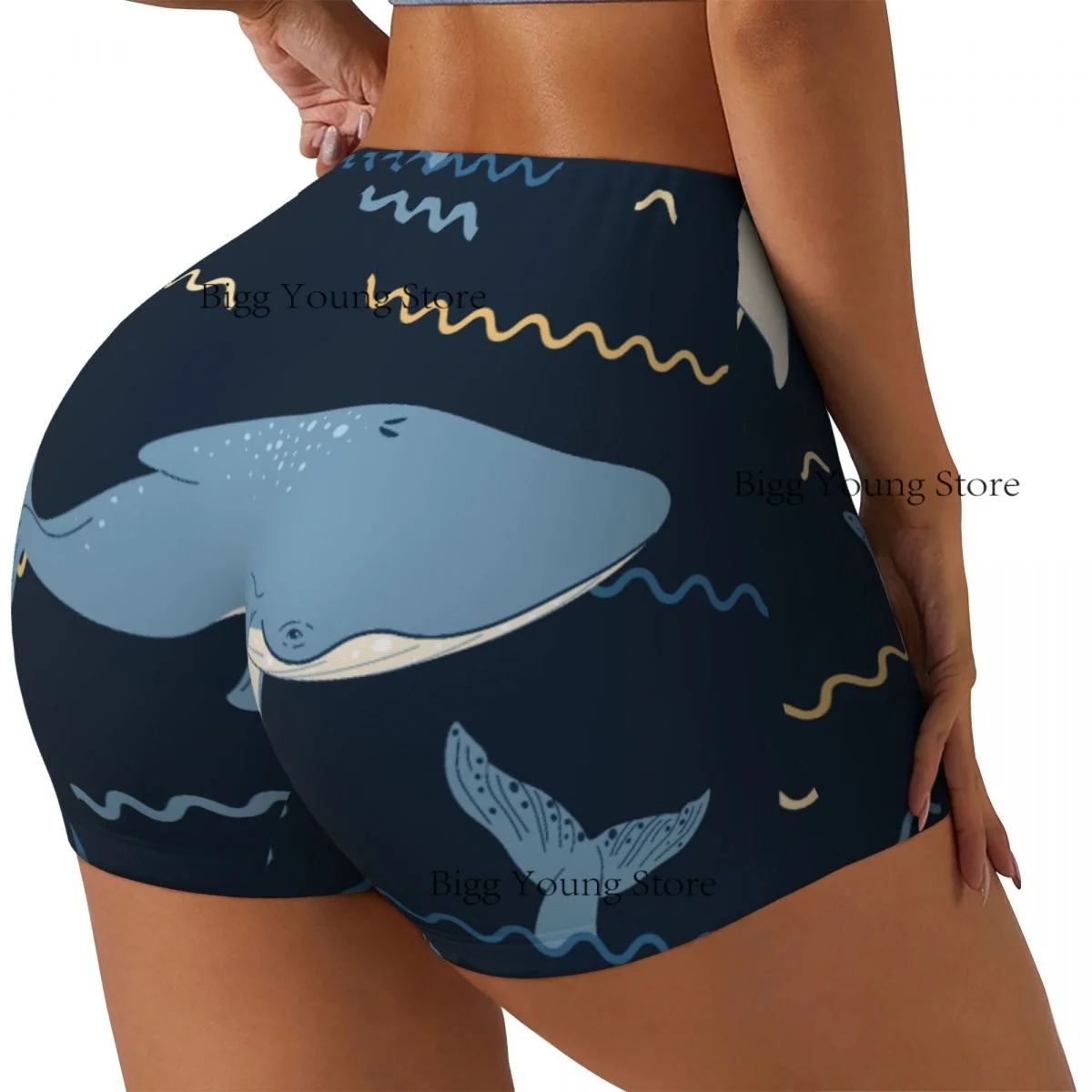 Booty Shorts Sexy Tight Hip Sports Shorts Sharks And Whales Fitness Women's Comfortable Yoga Shorts