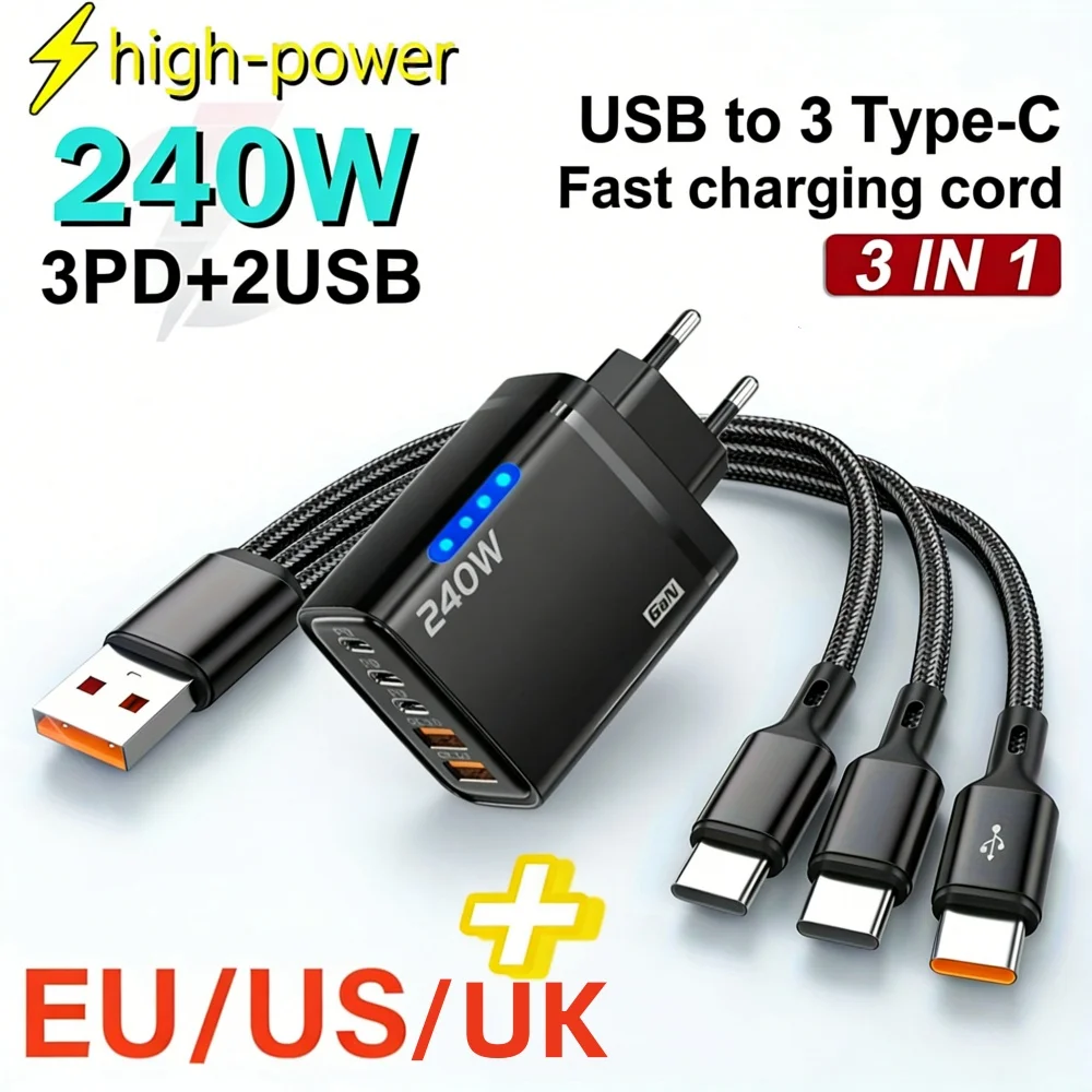 240W USB C Phone Charger Fast Charging Wall Adapters 100W 6A