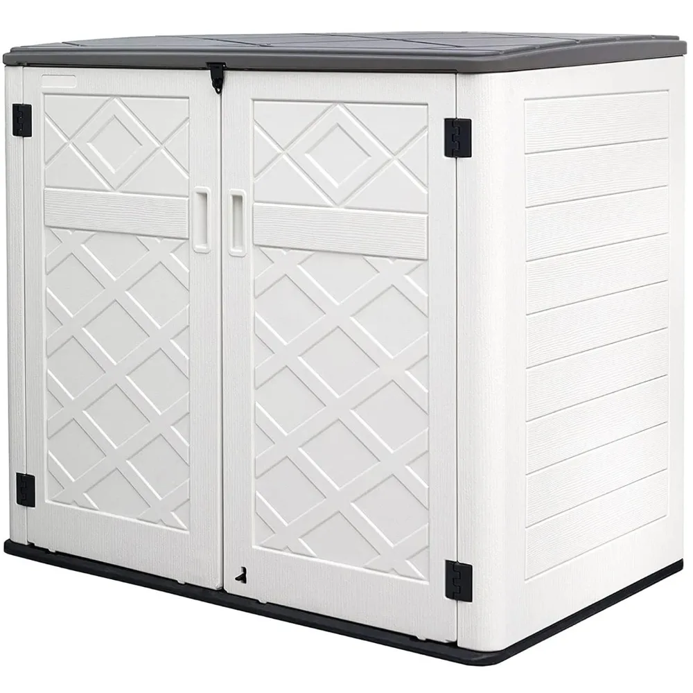 Resin Outdoor Storage Shed, 38 cu.ft Outdoor Storage Box Waterproof for Garden Tools, Patio Furniture, Trash Cans & Lockable