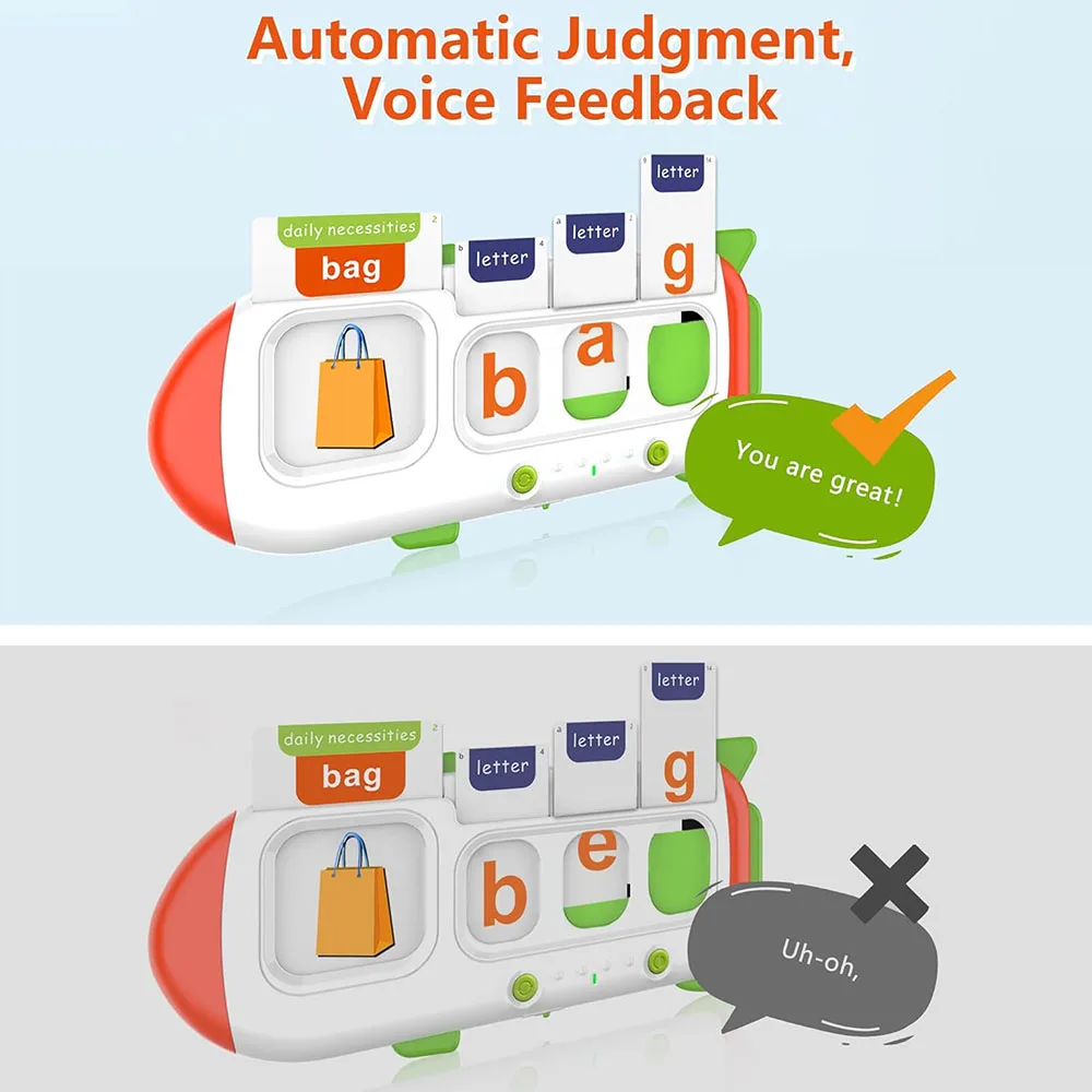 Máquina de cartão flash para crianças – Brinquedo de educação infantil de ortografia, matemática e música em inglês com feedback de som – recarregável