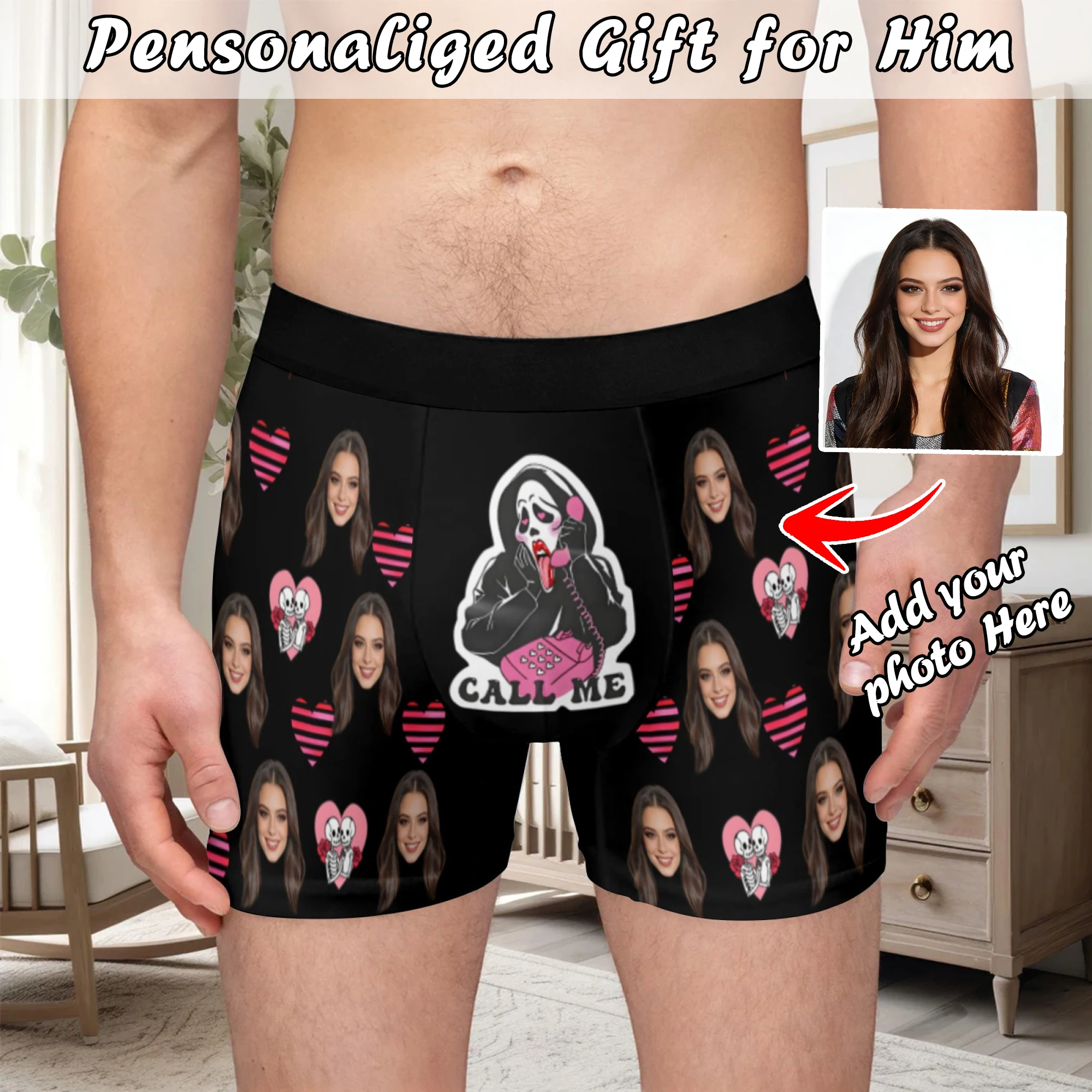Personalized facial photos customized underwear  flat cornered men's Valentine's Day gift for husband  anniversary gift for fath